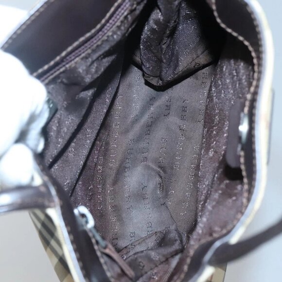 BURBERRY Nova Check Hand Bag PVC Beige Silver Auth BA1232 - Picture 11 of 16